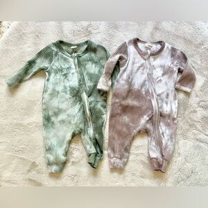 Ribbed Zip Romper Set Tie Dye Green Brown 3-6 Months